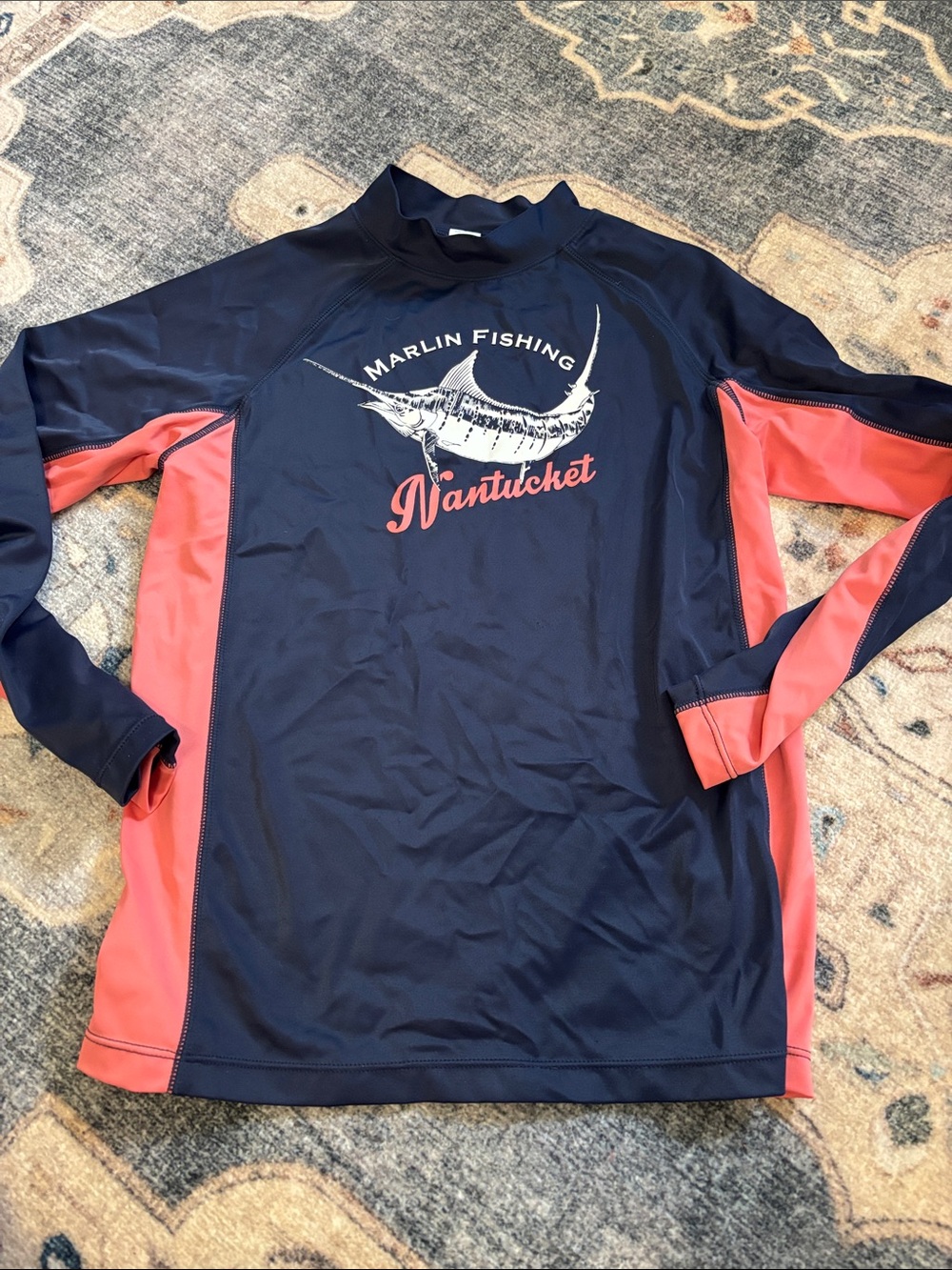 Janie and jack, like new.  Navy and Coral Long-Sleeve rash guard. Size 8